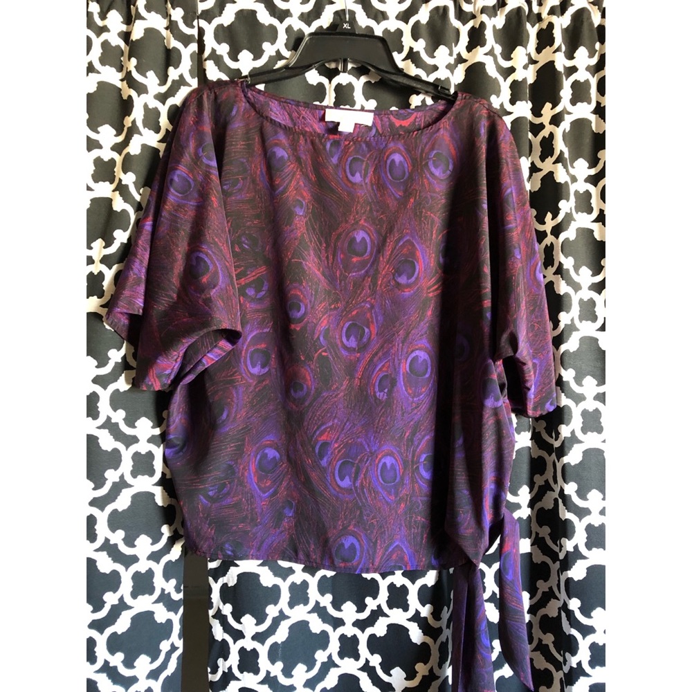 Michael Kors Purple Peacock Top with side tie